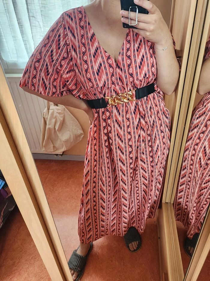 Robe longue rouge/rose à motifs TU 36/44