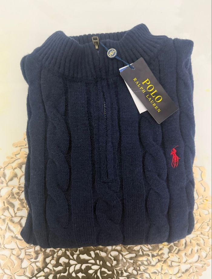 Pull Ralph Lauren, torsade à zip, bleu marine 100 % coton