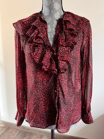 Blouse rouge et noir à volants Zara Taille S
