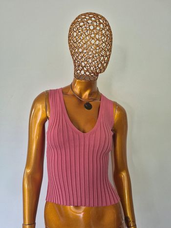 Top Court Femme Col V Vieux Rose Taille S/M