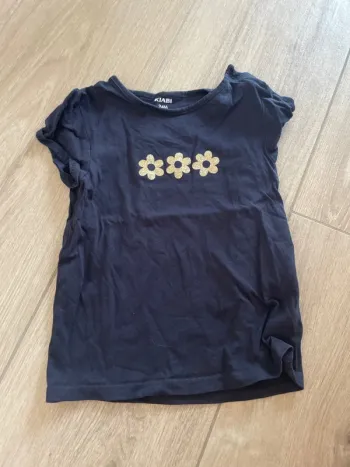 T shirt bleu marine fleurs doré