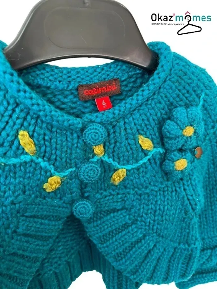 Gilet chaud (contient de la laine) bleu canard - Catimini 6 mois (67cm) - photo numéro 2