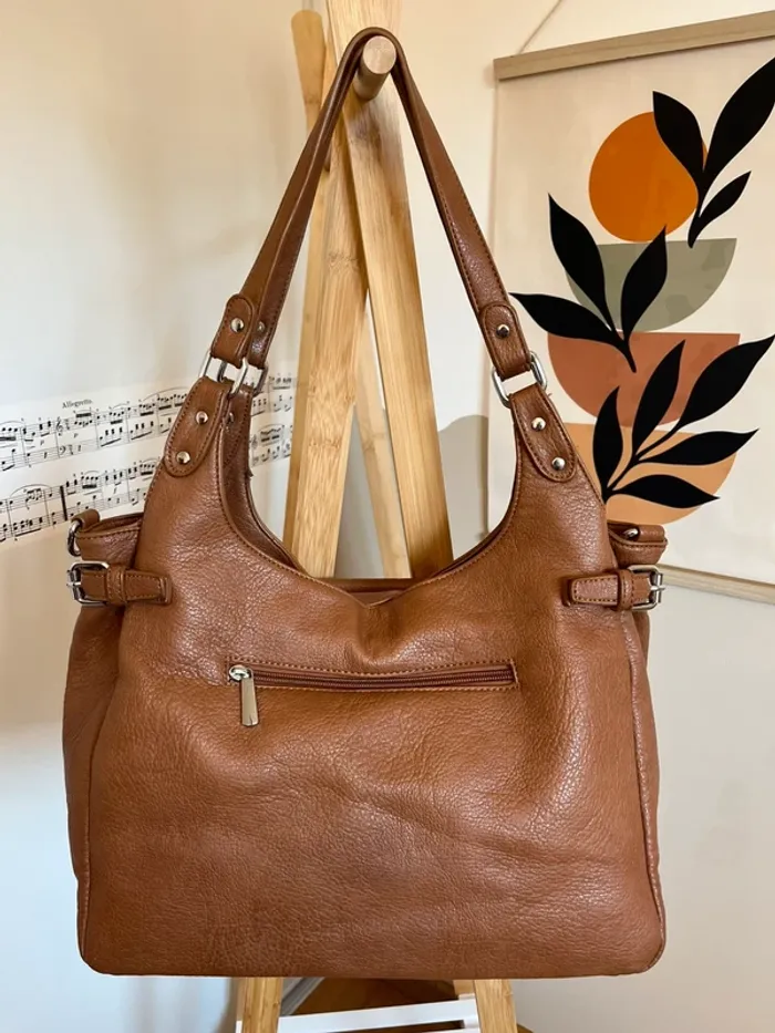 Sac vintage marron en cuir synthétique très bon état [ref 2508SBr156] - photo numéro 5