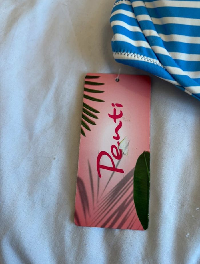 Haut de maillot de bain bikini bleu blanc rayé penti taille XS/34 neuf - photo numéro 2