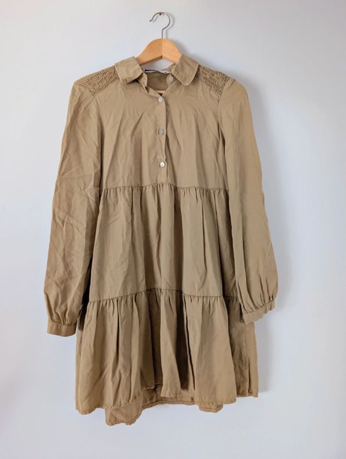 Robe trapèze babydoll kaki style moderne tendance Zara taille 34 - photo numéro 6