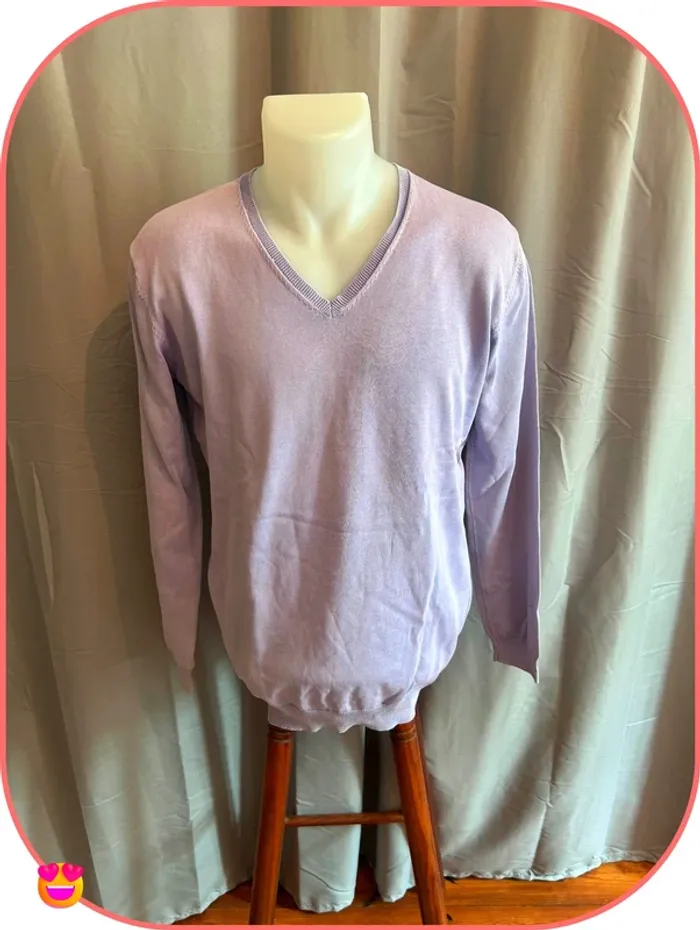 Titre de l'annonce : Pull fin Burton of London - Coton lilas - Col en V - Taille L