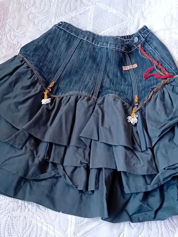 Jupe bimatiere à volants bleu fille 10 ans Eliane et Lena