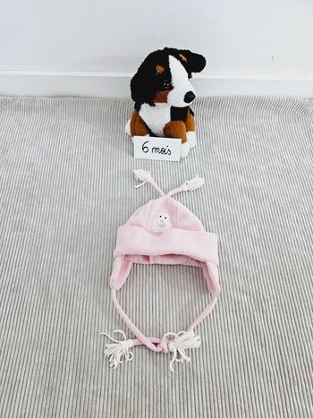 Bonnet polaire rose cache oreilles bébé fille 6 mois