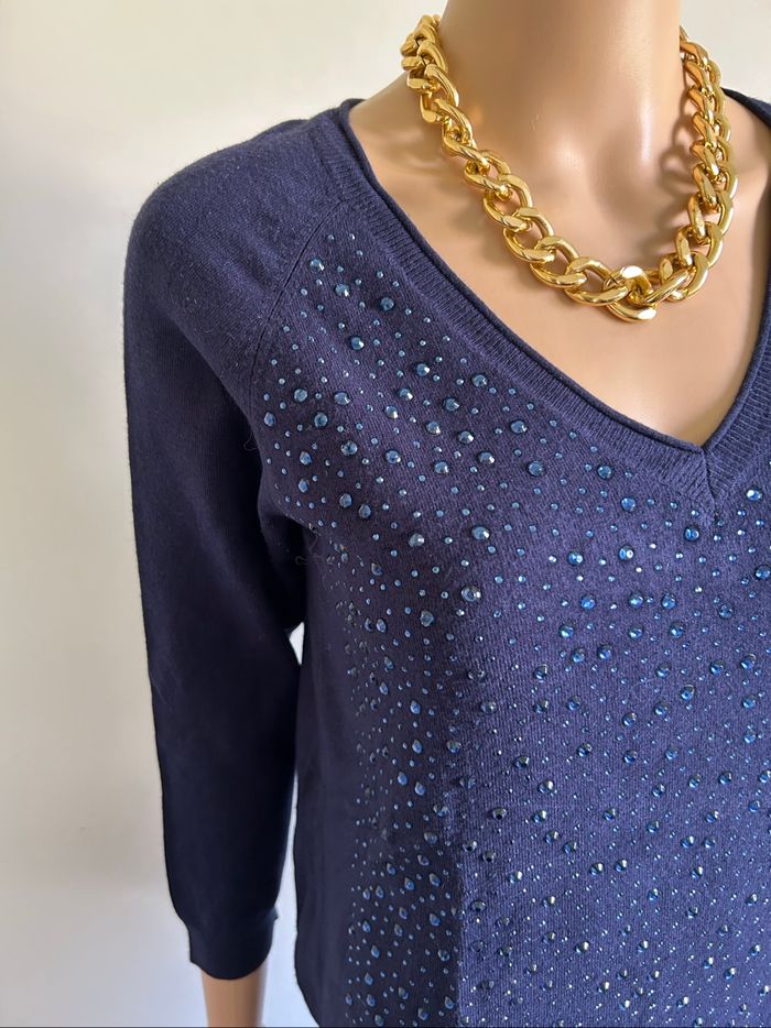 Pull bleu marine avec strass Morgan taille XS TBE - photo numéro 4