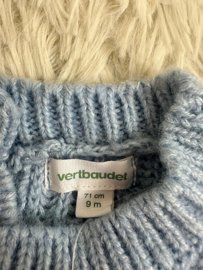 Pull bleu ciel et cœur doré Vertbaudet taille 9 mois - photo numéro 3