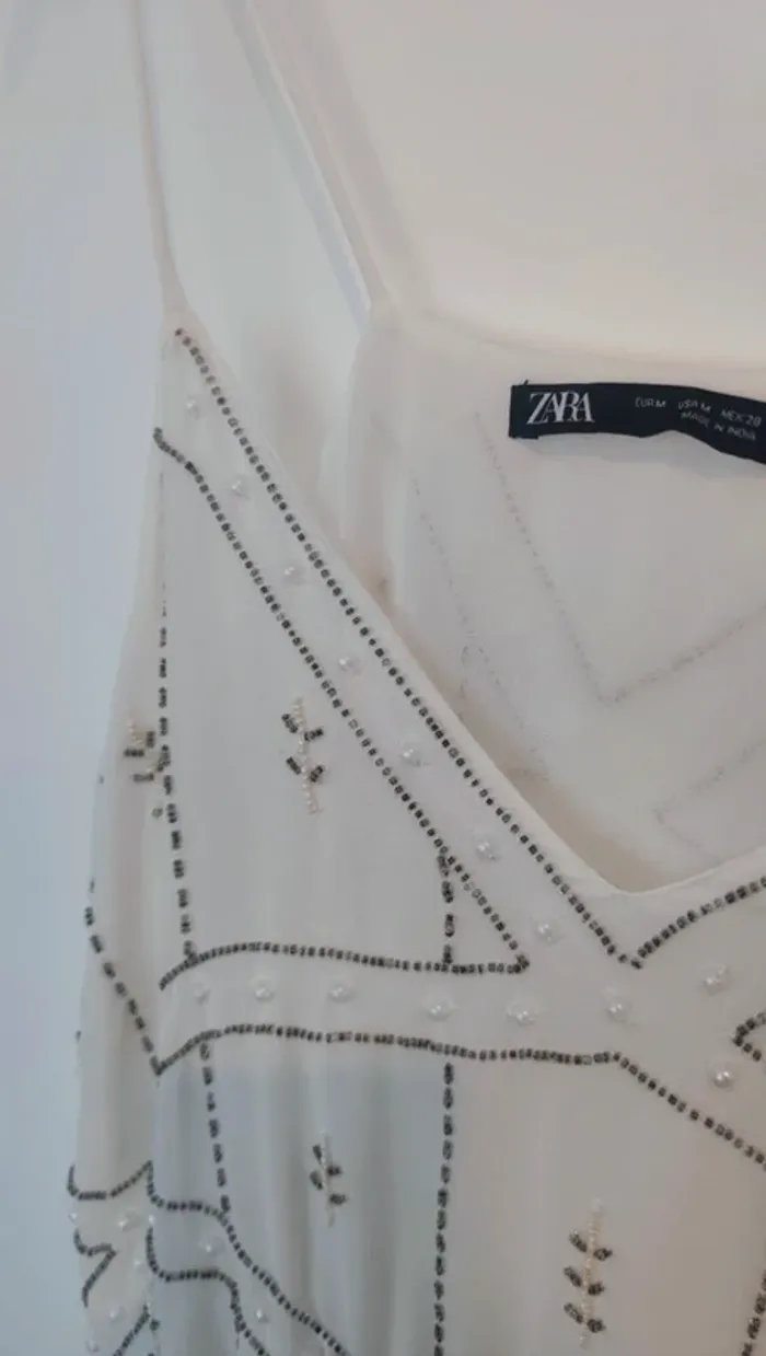 Débardeur Zara M blanc avec broderie perles - photo numéro 4