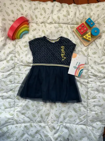 robe manches courtes marine jupe en tulle avec jupon 12 mois pommette