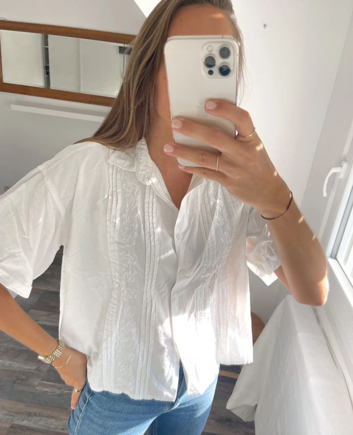 Chemise manches courtes blanche à broderie - photo numéro 5