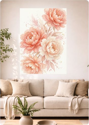 Affiche murale aquarelle “Pivoines Pêche” déco florale A3 Sans cadre
