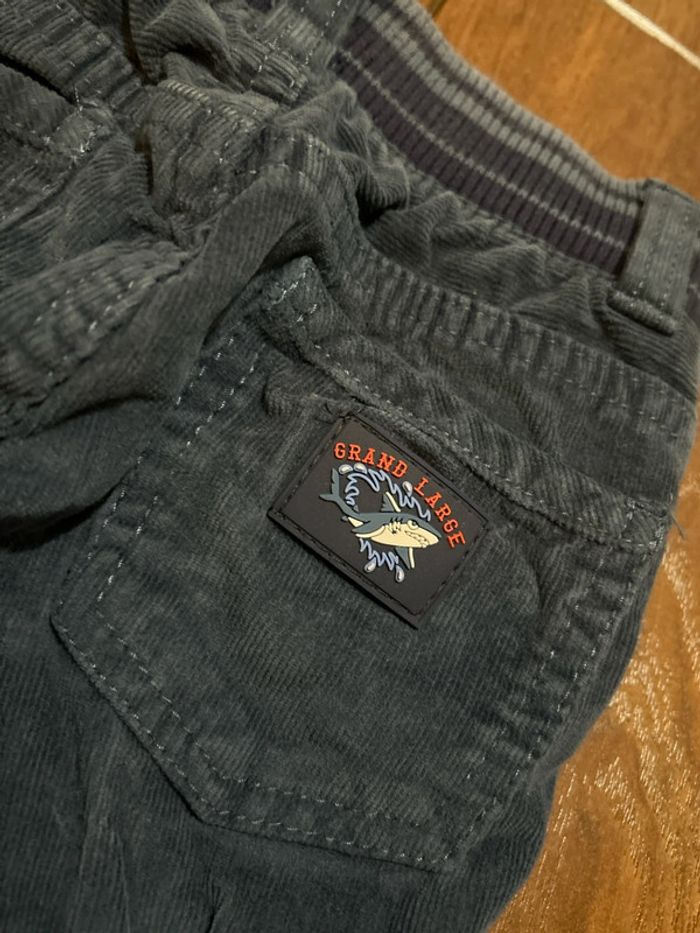 Pantalon en velours côtelé bleu a empiècements sergent major taille 3 ans - photo numéro 3