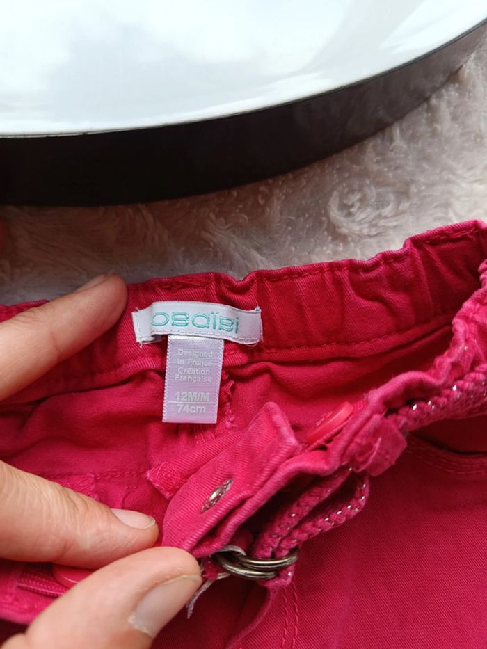 Pantalon style jeans avec ceinture Fille 12 mois Obaïbi - photo numéro 5