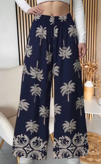 Pantalon bleu marine fluide et palmiers