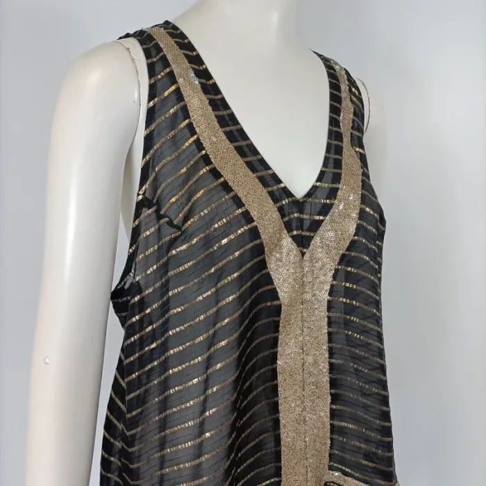 Top Transparent Noir et Dorée Sequin rayé or soie haut élégant fêtes, cérémonies taille 42-44 A208 - photo numéro 8