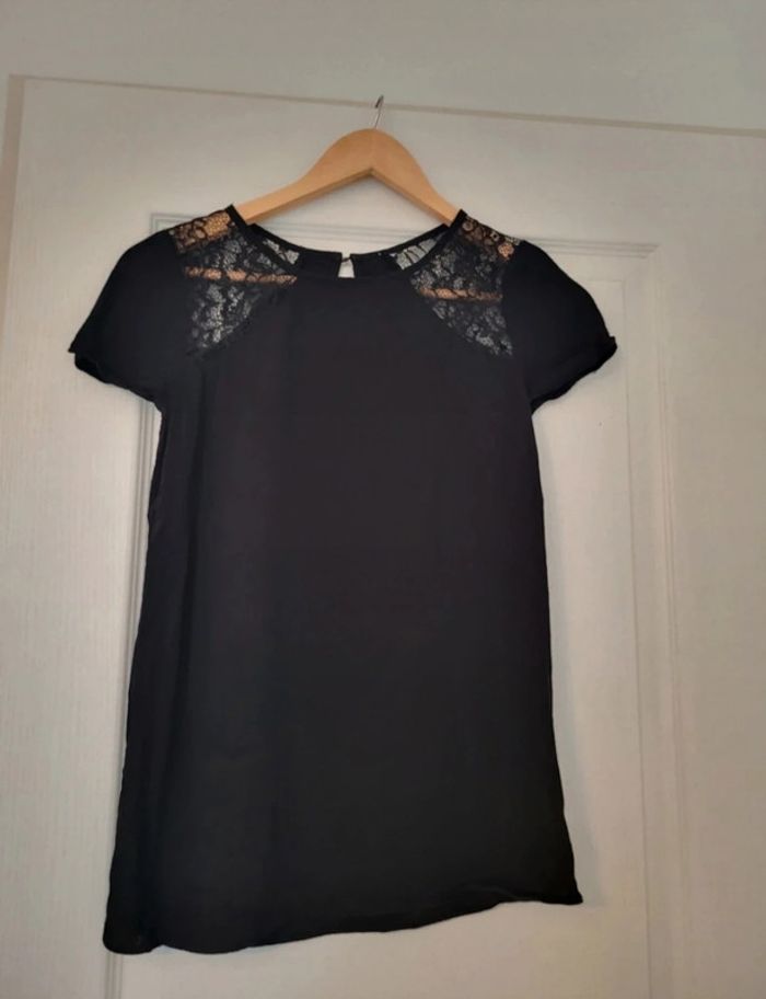 Blouse manches courtes femme avec dentelles manches noir xs