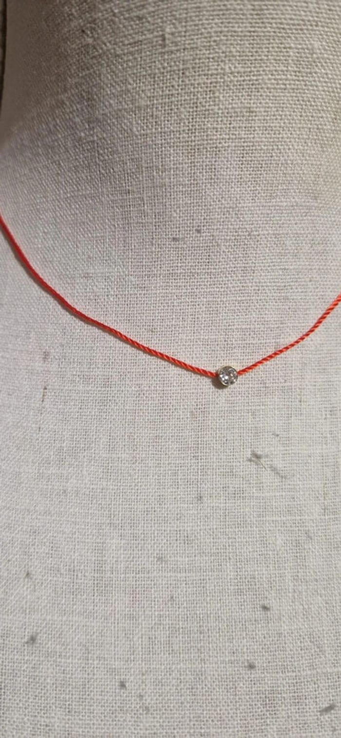 Coller réglable cordon rouge zircon finition acier inoxydable or neuf - photo numéro 2