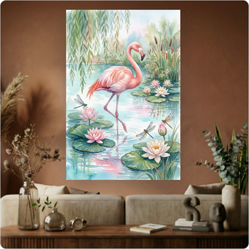 Affiche murale "Flamant Rose Étang" poster tropical nature aquarelle déco A3 Sans cadre
