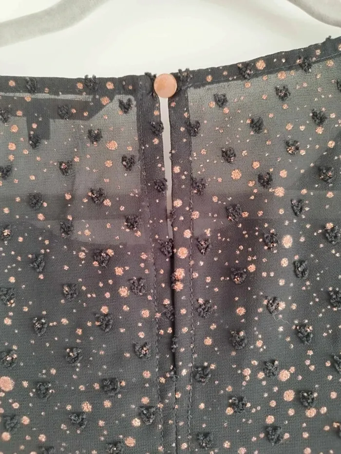 Blouse péplum noire cœurs et pois métallisés cuivrés - photo numéro 9