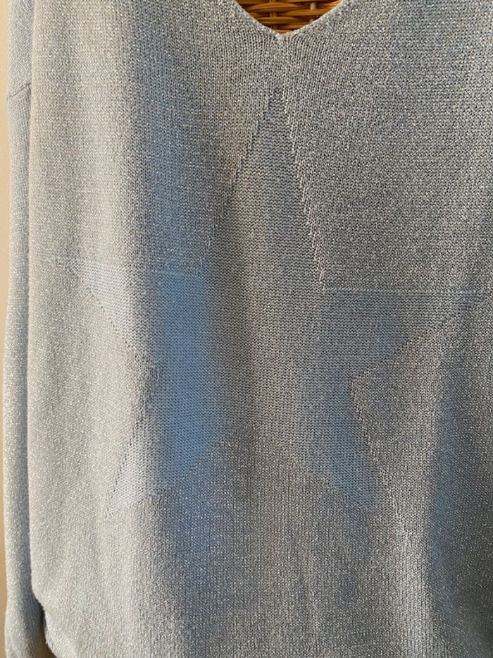 Pull Made in Italy bleu ciel argenté avec étoiles taille M - photo numéro 3