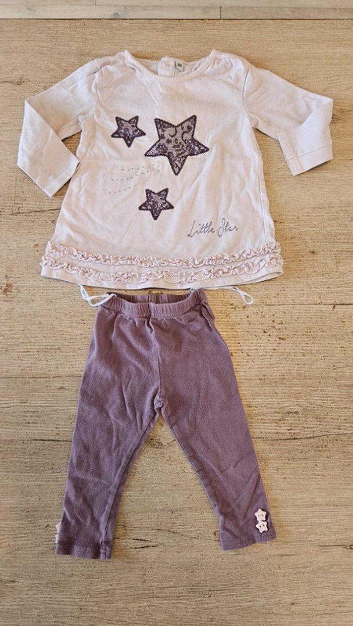 Ensemble fille mauve et lila, legging et tunique, 18 mois - photo numéro 2