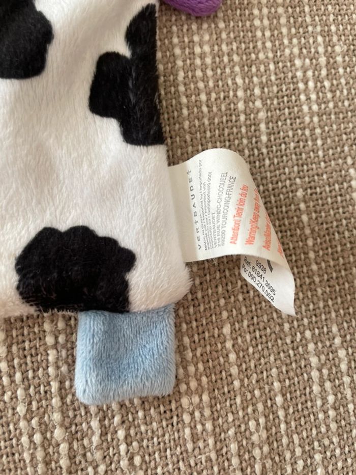 Peluche doudou plat 19cm Verbaudet vache blanche et noir orange parfait état - photo numéro 4