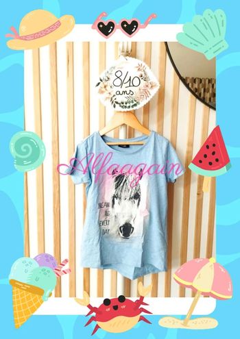 T-shirt bleu cheval 8/10ans
