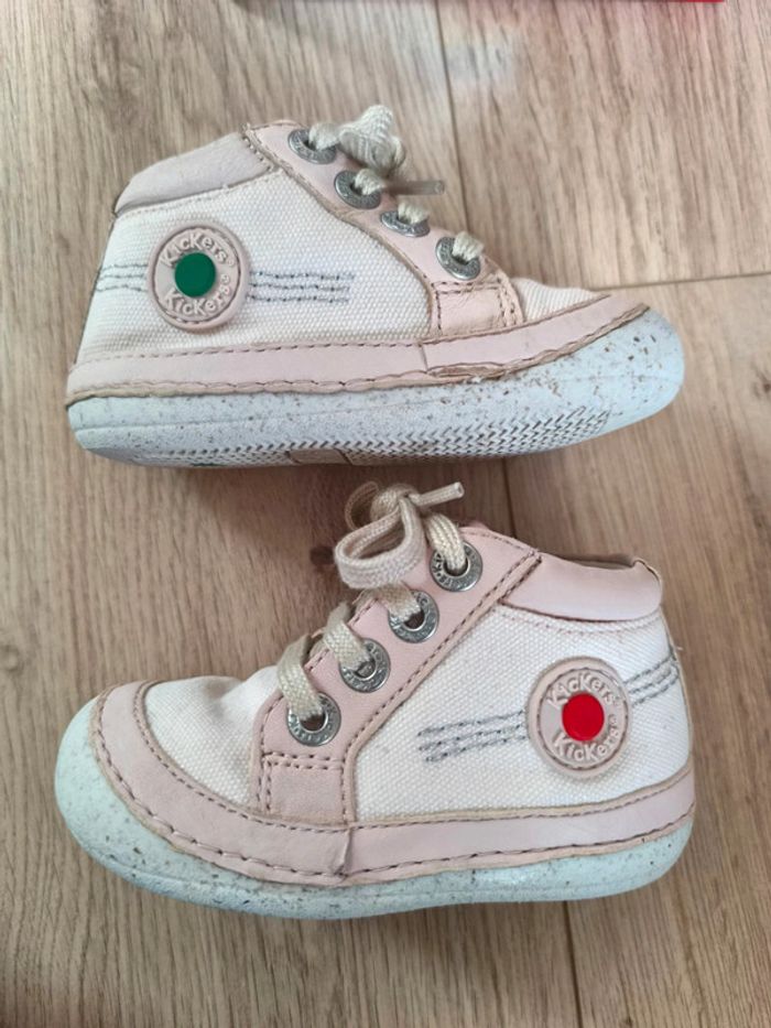 Baskets fille cuir et toile rose clair Kickers Sonistreet - Taille 22 - photo numéro 2