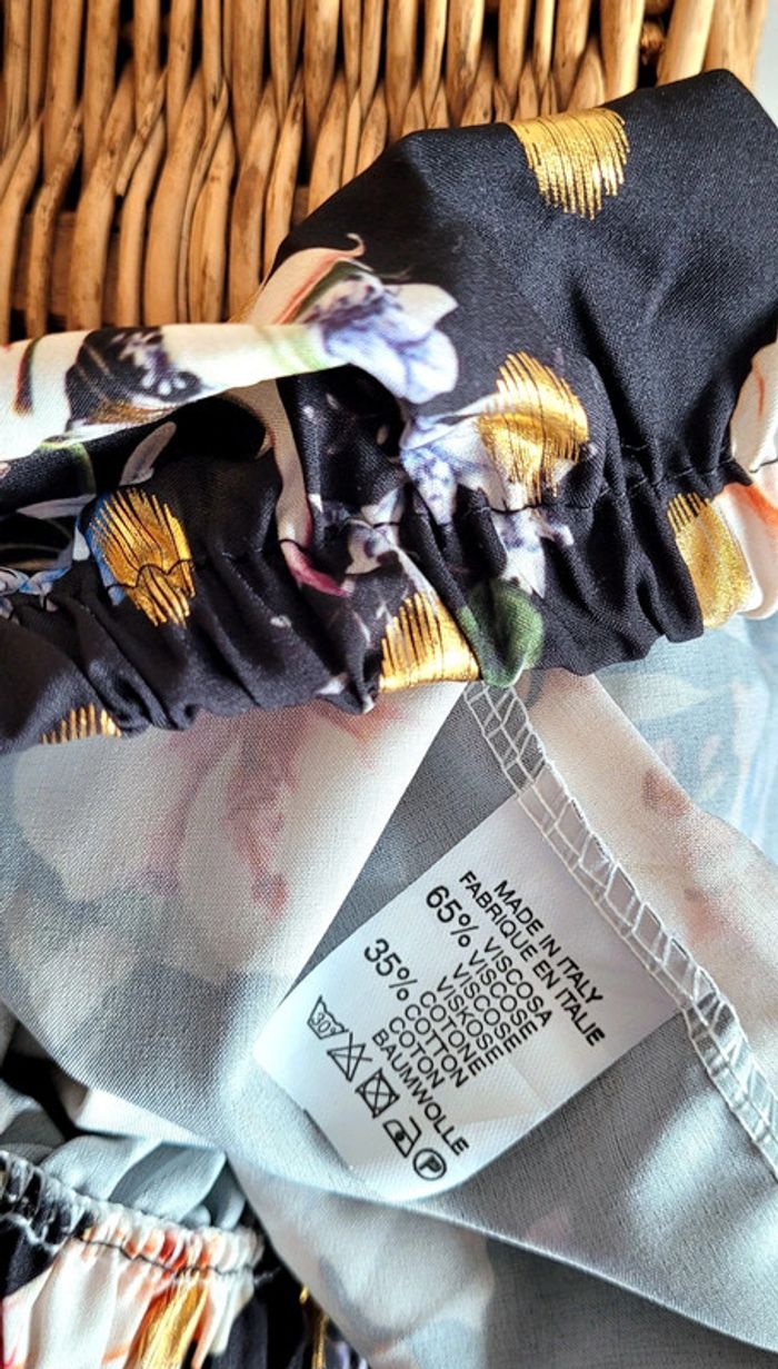 Magnifique Pantalon fluide pattes d'eph noir fleurs et doré Neuf - photo numéro 7