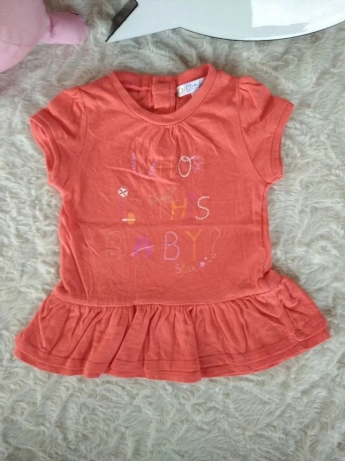 Tunique chemise manches courtes Robe courte Fille 6 mois 100% coton "where is the Baby star ?" - photo numéro 2