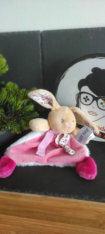 doudou lapin Attache Sucette baby nat bn0610 poupi rose blanc fleurs Beige