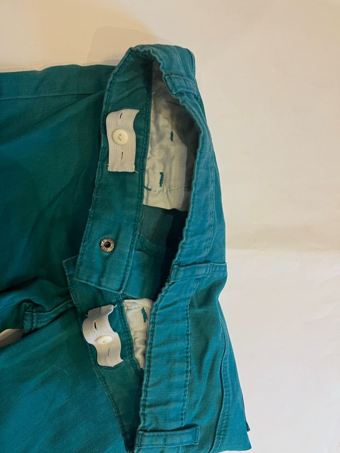 Jean réglable a la taille bleu turquoise bouton pression canifa 9/10 ans - photo numéro 2