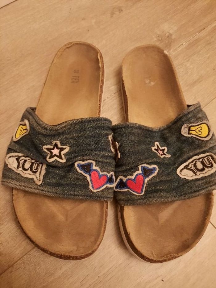 Claquettes effet jeans à stickers 38 Tex