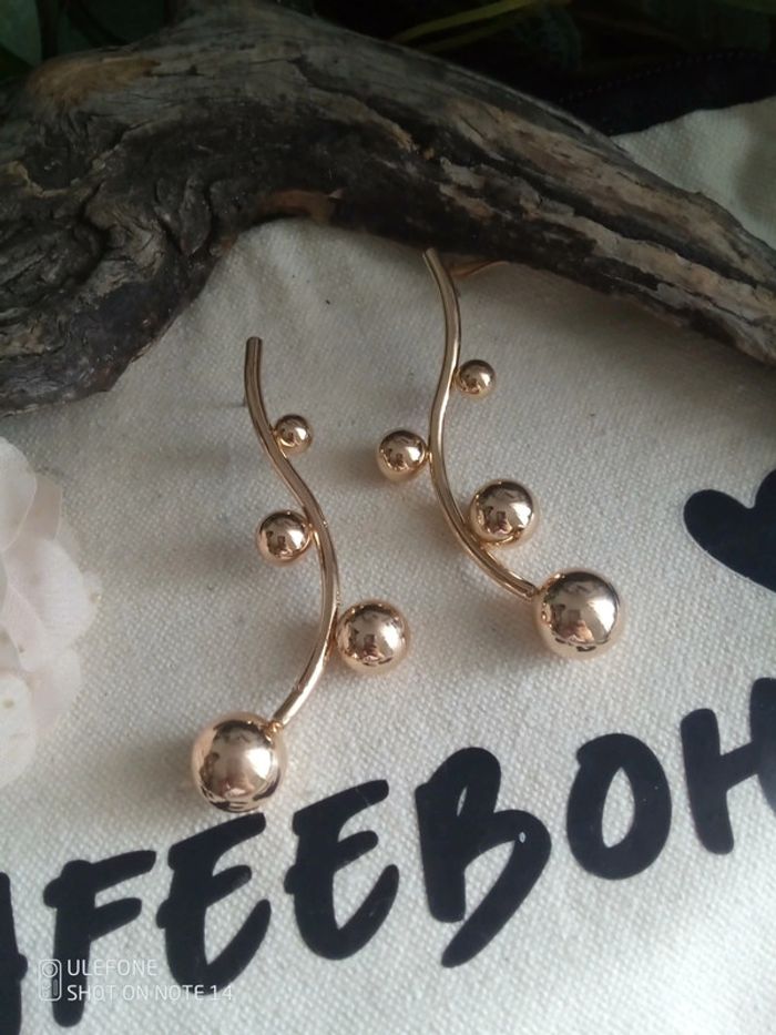 Boucles d'oreilles bohèmes nature en acier inoxydable doré - photo numéro 2