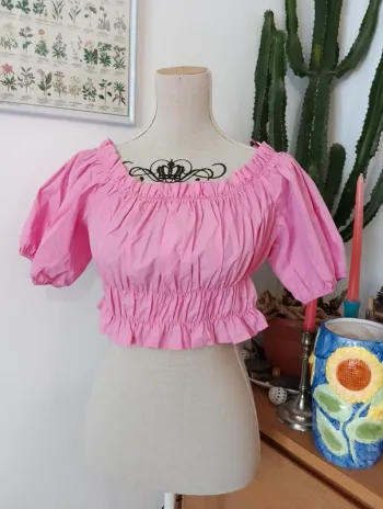 Top crop coton smocké roses Zara taille L