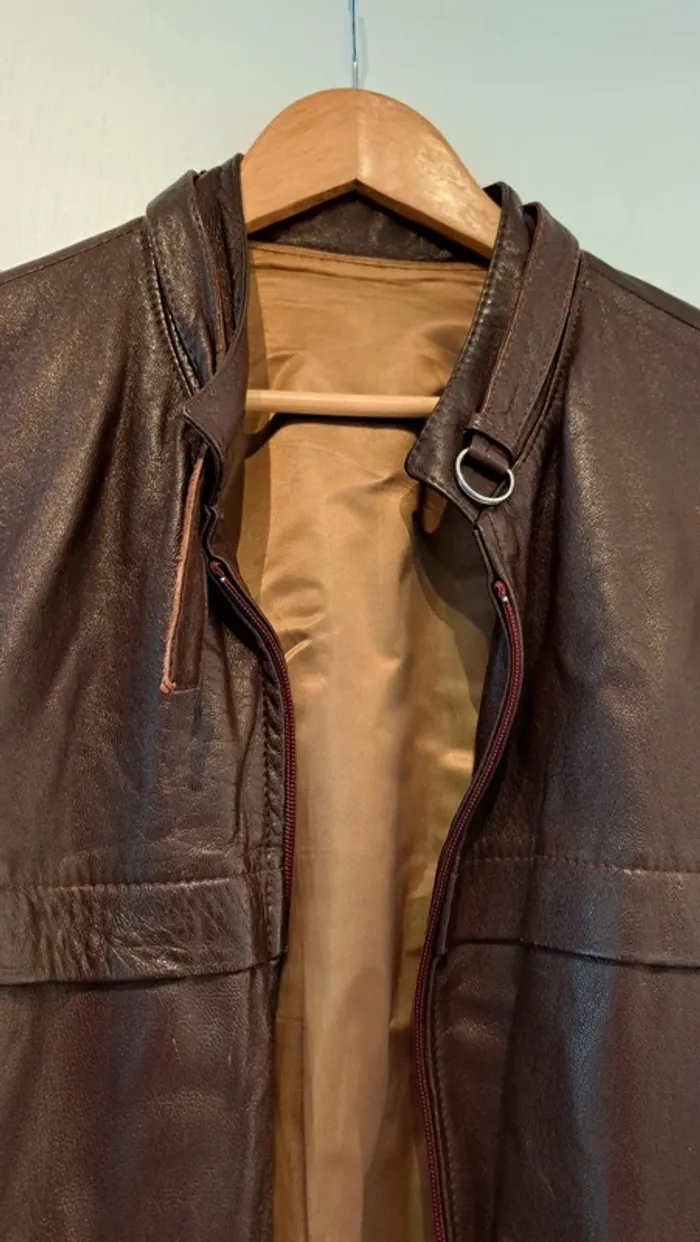 Blouson cuir marron, taille L - photo numéro 3