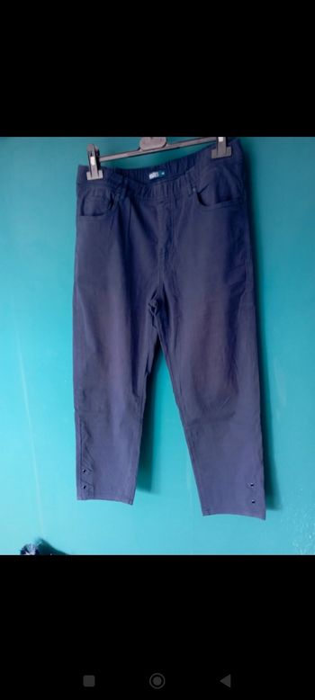 Pantacourt femme coton bleu marine, taille élastiquée