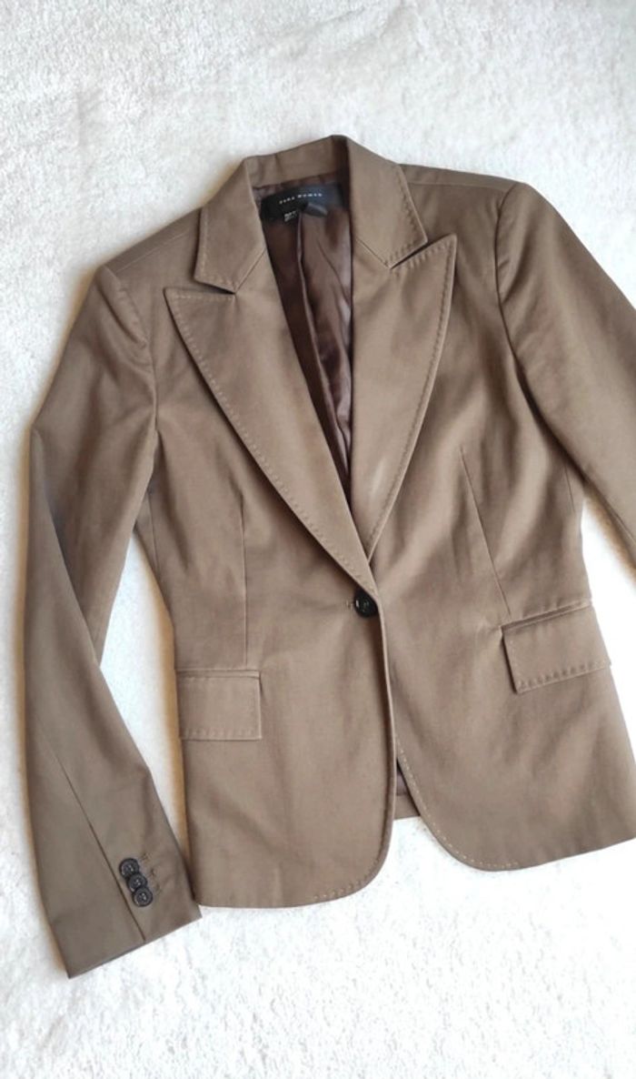 Veste Blazer Zara woman 36 beige marron coton élasthanne un bouton - photo numéro 6