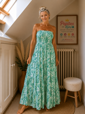 🌿 Robe longue bohème verte fleurie 🌿