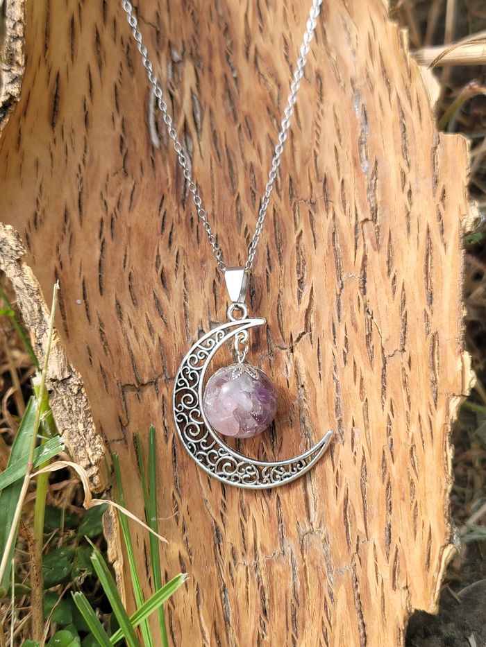 Collier lune Amour et Sagesse en Amethyste et Quartz rose fait main en acier inoxydable - photo numéro 3