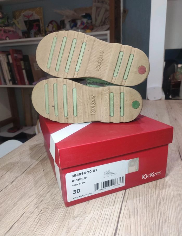 Chaussures kickers cuir 30 vert clair pailletées portées 1 fois - photo numéro 6