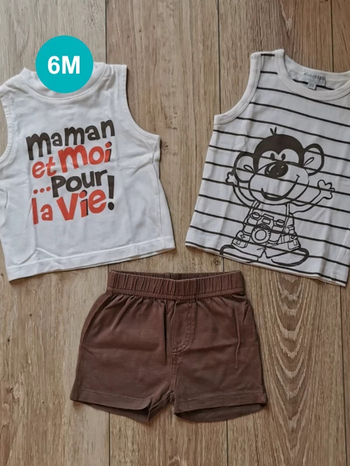 Ensemble débardeurs short marron Kimbaloo 6 mois