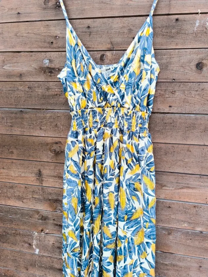 Robe longue bleue marine et beige été taille 40/42 - photo numéro 2