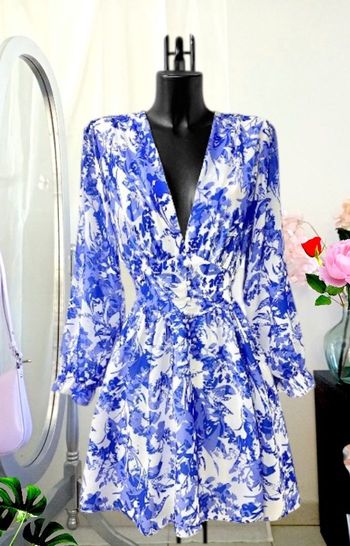 Robe midi motifs bleus