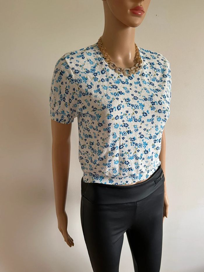 Haut blanc et fleurie neuve à manches courtes Zara taille S - photo numéro 2
