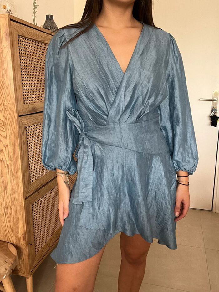 Robe cache cœur bleu clair en lin Maje - photo numéro 2
