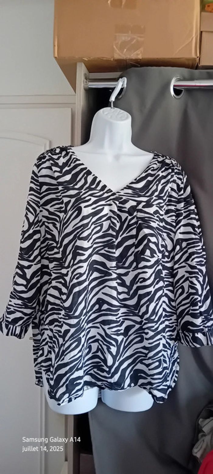 Blouse légère manches 3/4 réglables col V avec poche imprimé zèbre femme xl yessica - photo numéro 3